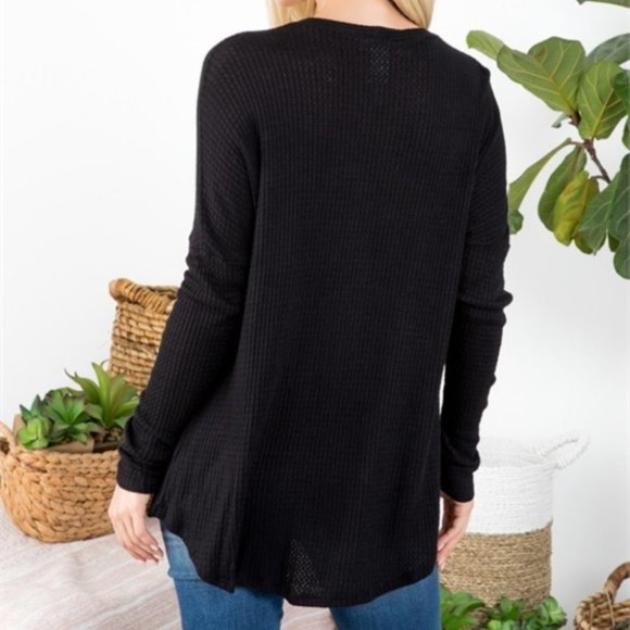 BLACK CASUAL BUTTON DETAIL LONG SLEEVE TOP - Picture 2 of 8